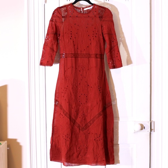 red eyelet dress